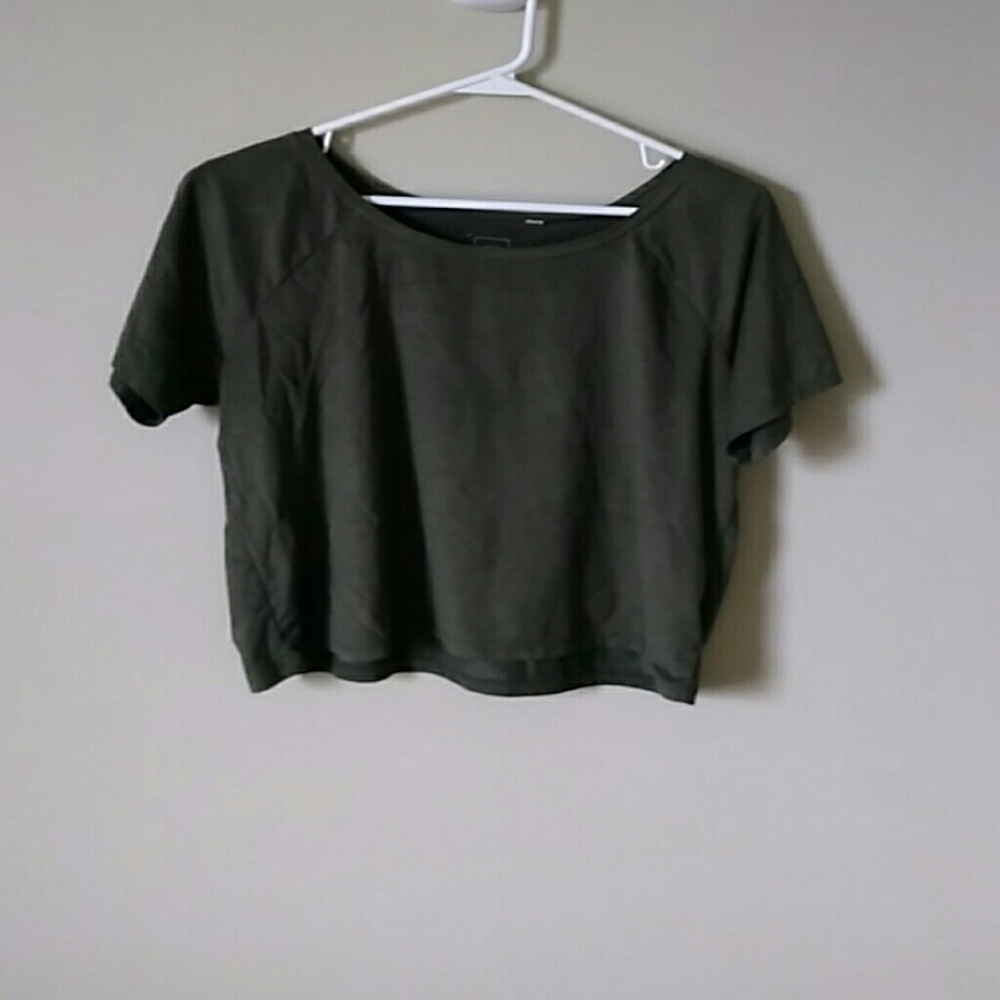 Olive green suede crop top tshirt